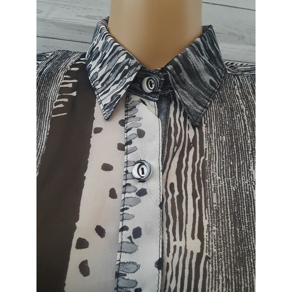 Seasuns Blouse Top Sheer Black White Sz S Long Sleeve Button Front Color block - Picture 4 of 11